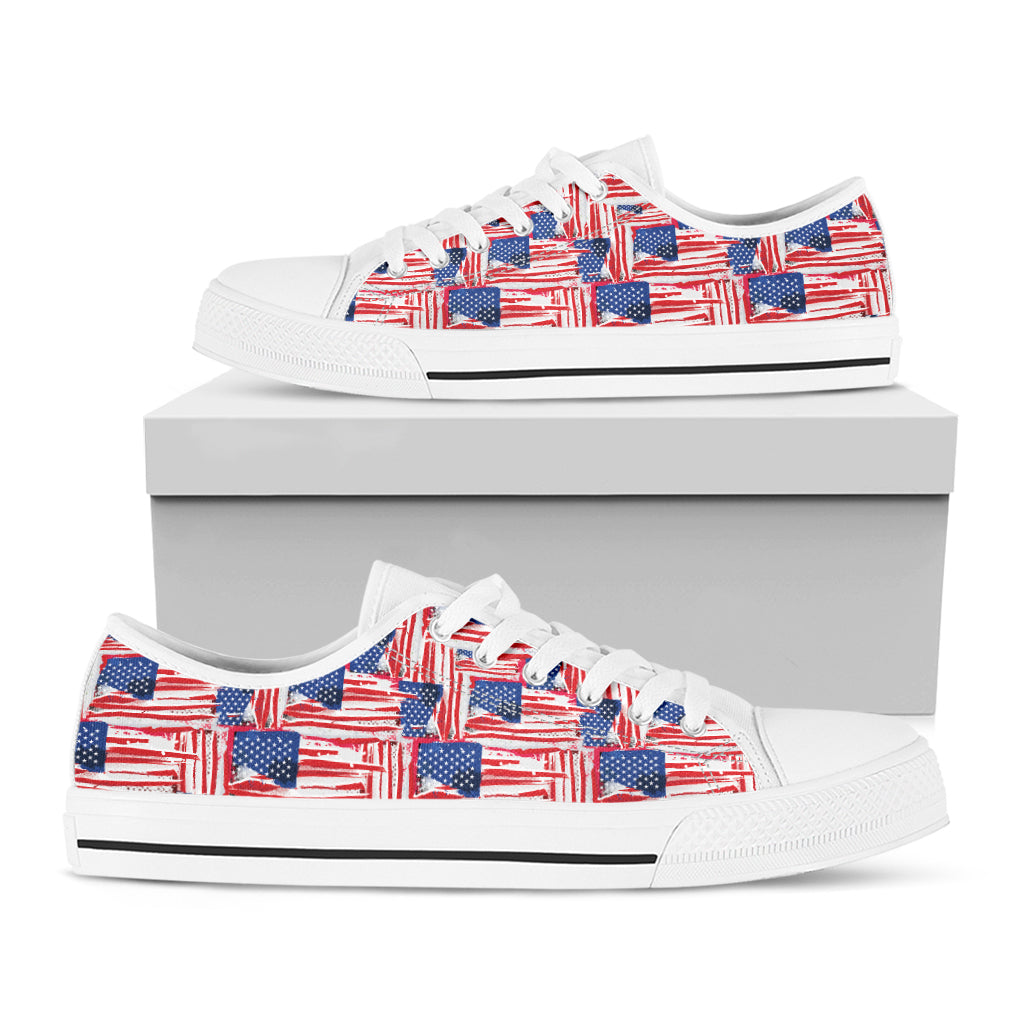 Abstract American Flag Print White Low Top Sneakers