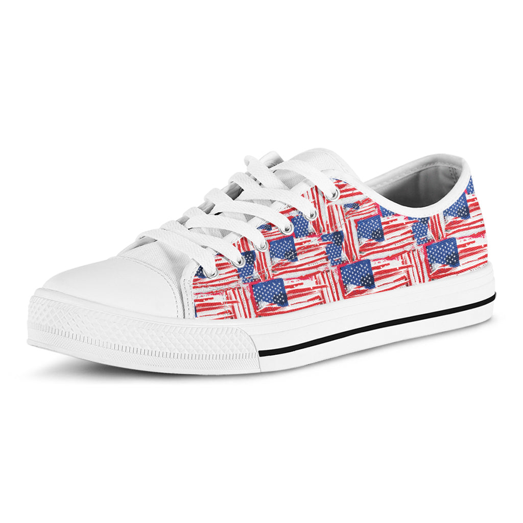Abstract American Flag Print White Low Top Sneakers