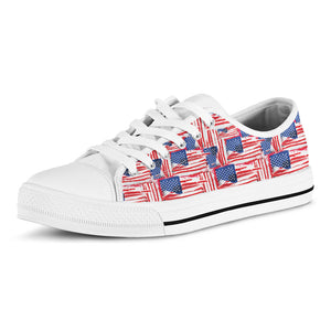 Abstract American Flag Print White Low Top Sneakers