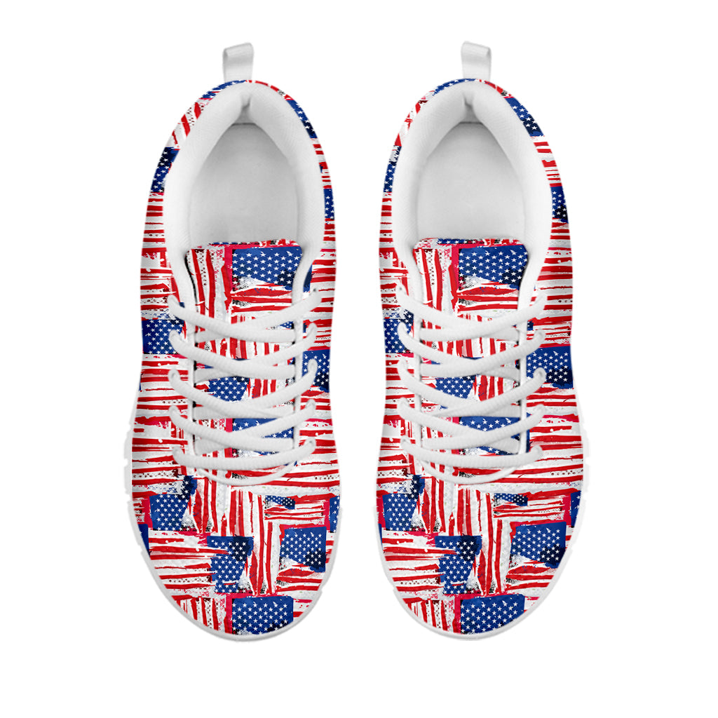 Abstract American Flag Print White Running Shoes