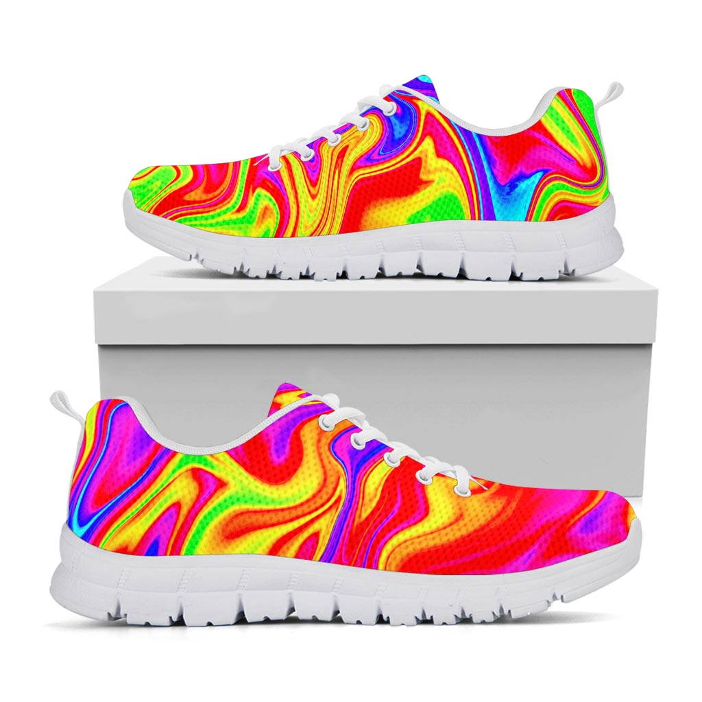 Abstract Colorful Liquid Trippy Print White Running Shoes