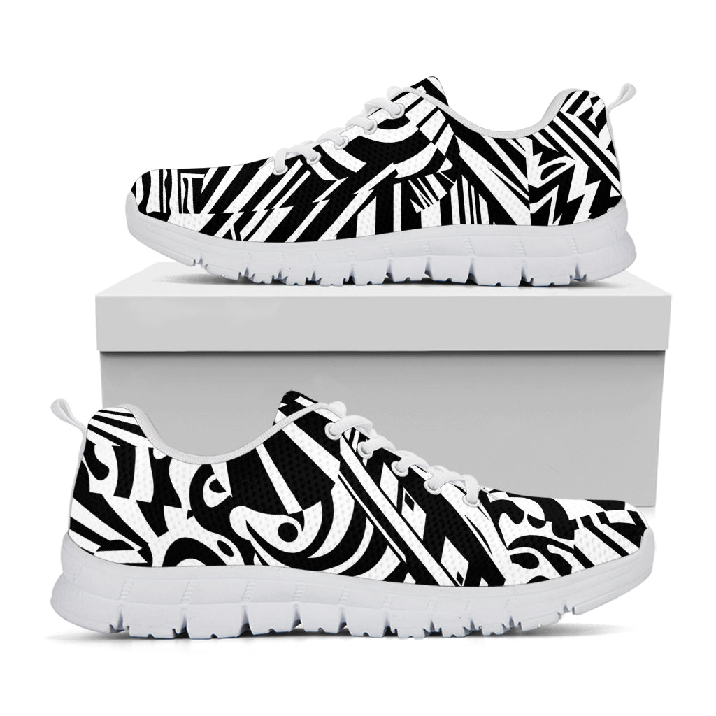 Abstract Dazzle Pattern Print White Running Shoes