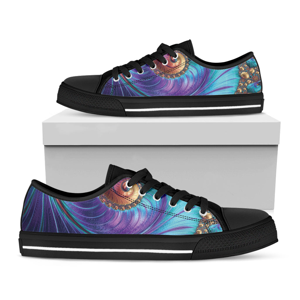 Abstract Fractal Print Black Low Top Sneakers