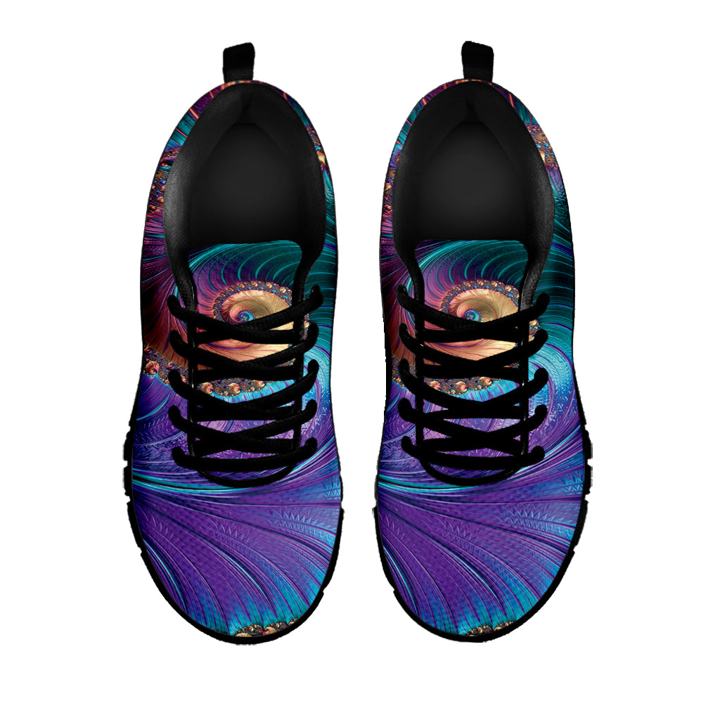 Abstract Fractal Print Black Running Shoes