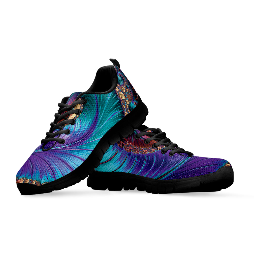 Abstract Fractal Print Black Running Shoes