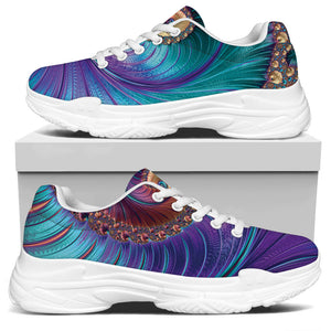 Abstract Fractal Print White Chunky Shoes