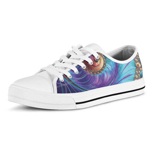 Abstract Fractal Print White Low Top Sneakers