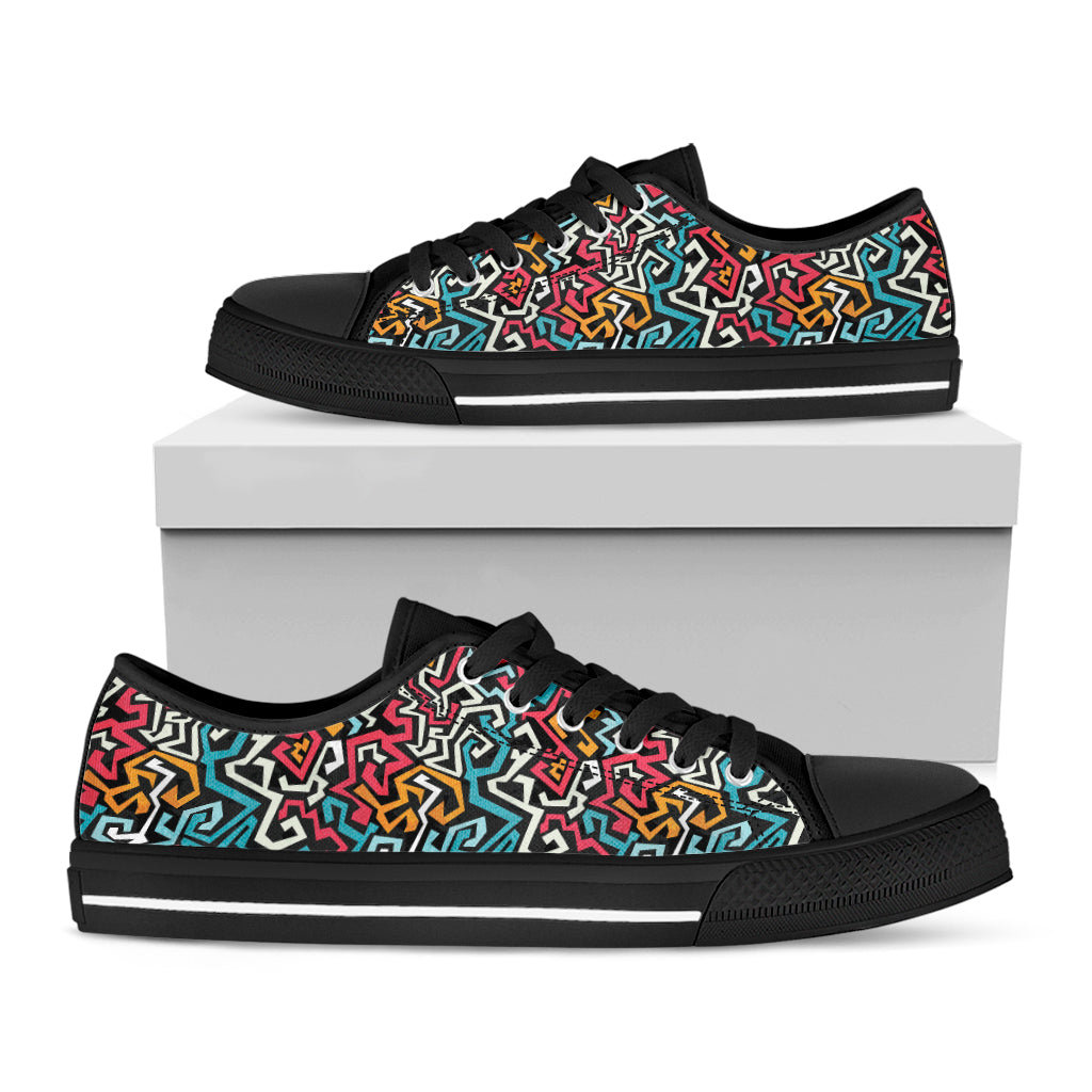 Abstract Funky Pattern Print Black Low Top Sneakers
