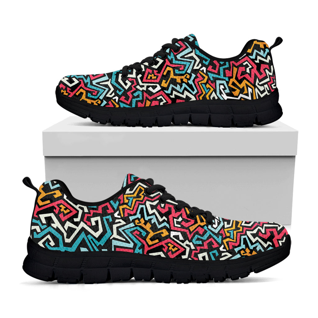Abstract Funky Pattern Print Black Running Shoes
