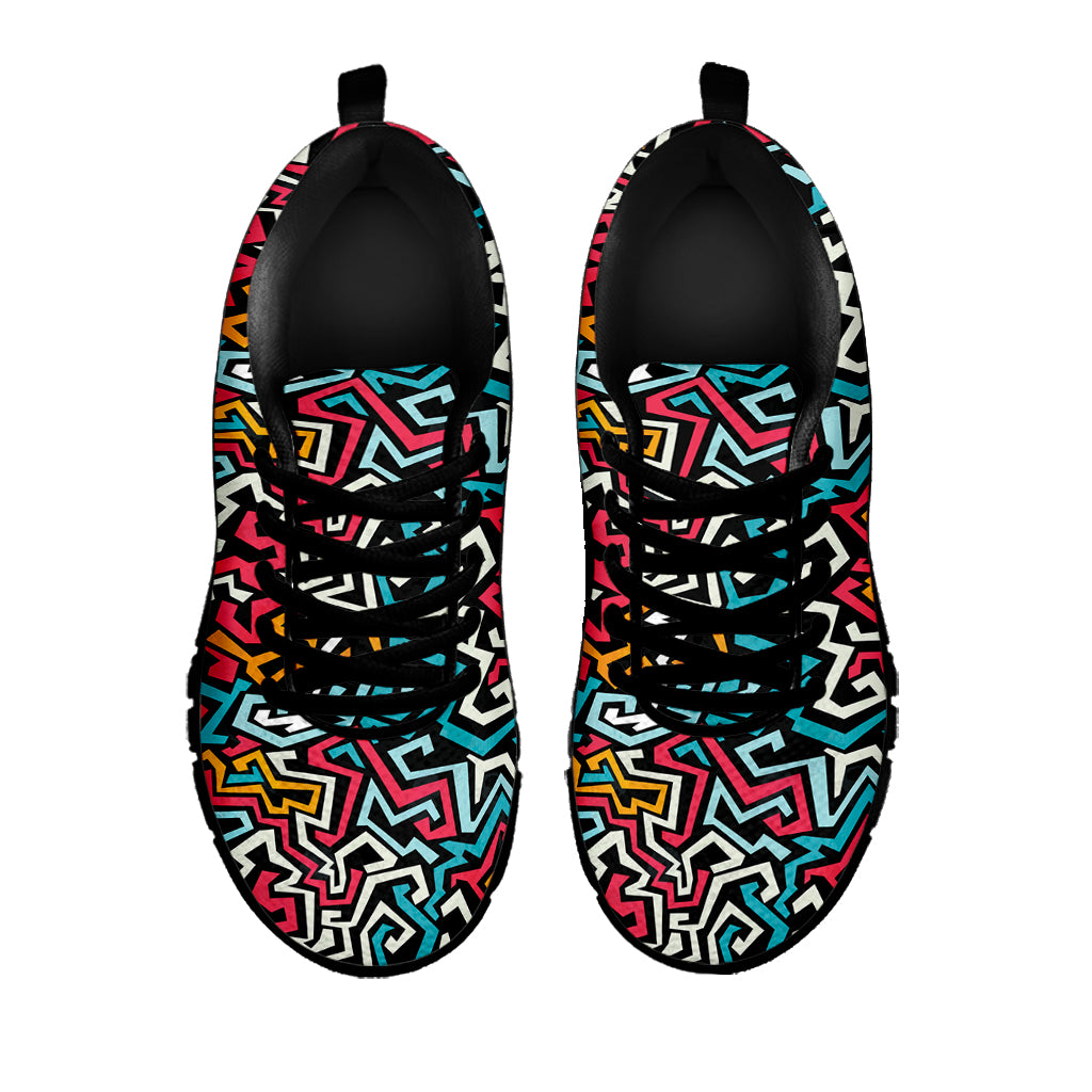 Abstract Funky Pattern Print Black Running Shoes