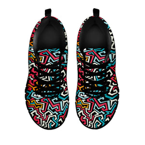 Abstract Funky Pattern Print Black Running Shoes