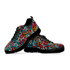 Abstract Funky Pattern Print Black Running Shoes