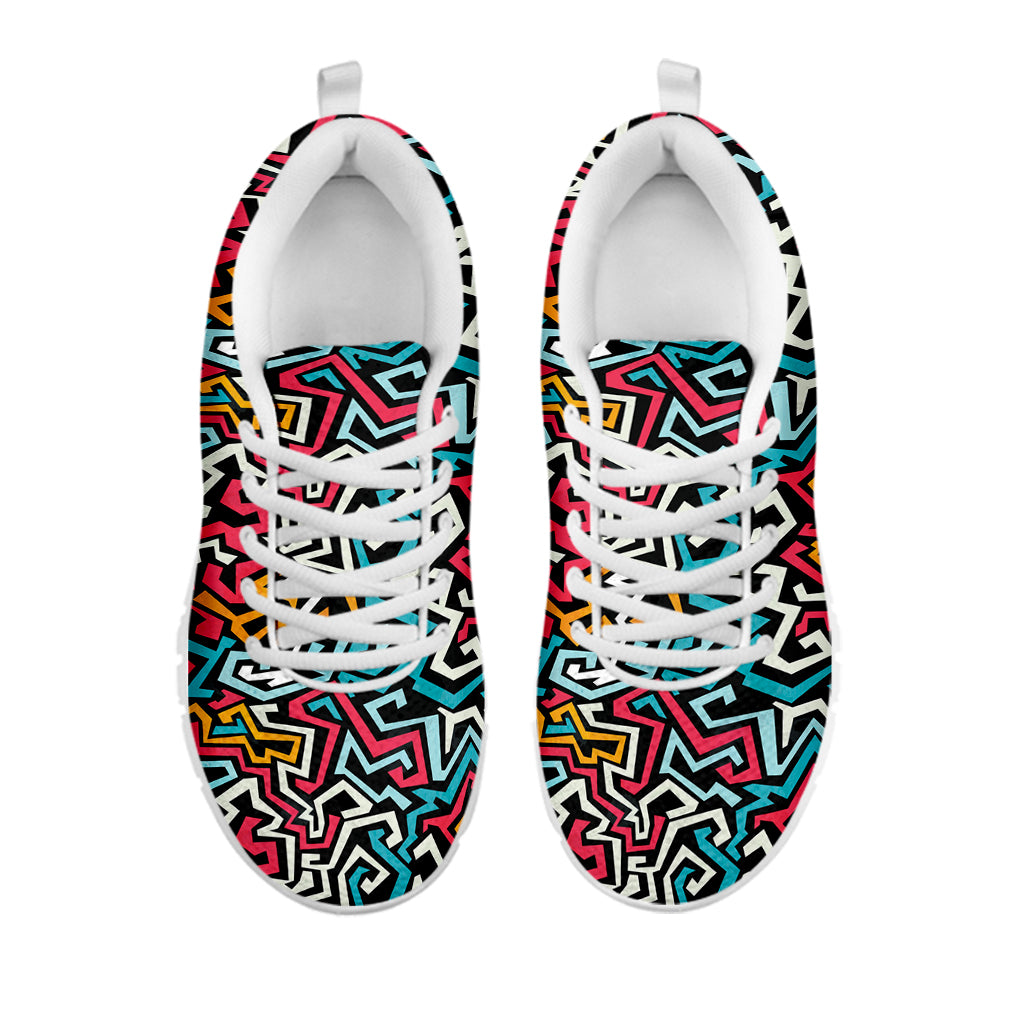Abstract Funky Pattern Print White Running Shoes