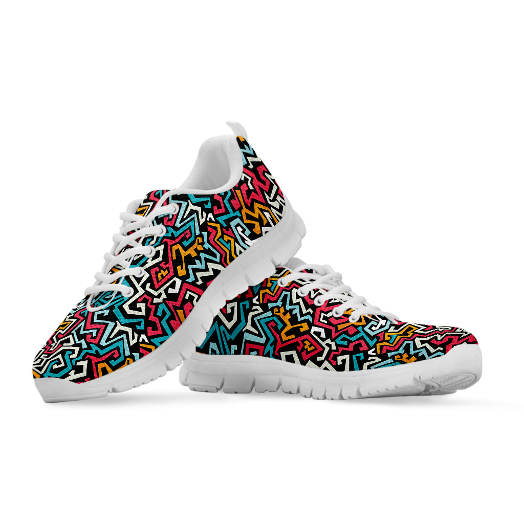 Abstract Funky Pattern Print White Running Shoes