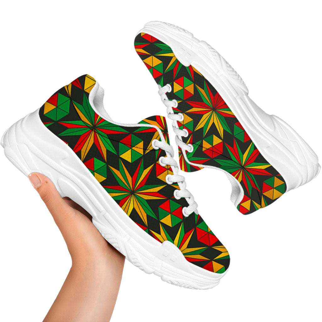 Abstract Geometric Reggae Pattern Print White Chunky Shoes