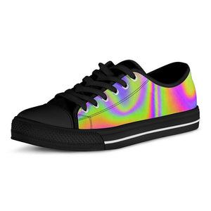 Abstract Holographic Trippy Print Black Low Top Sneakers