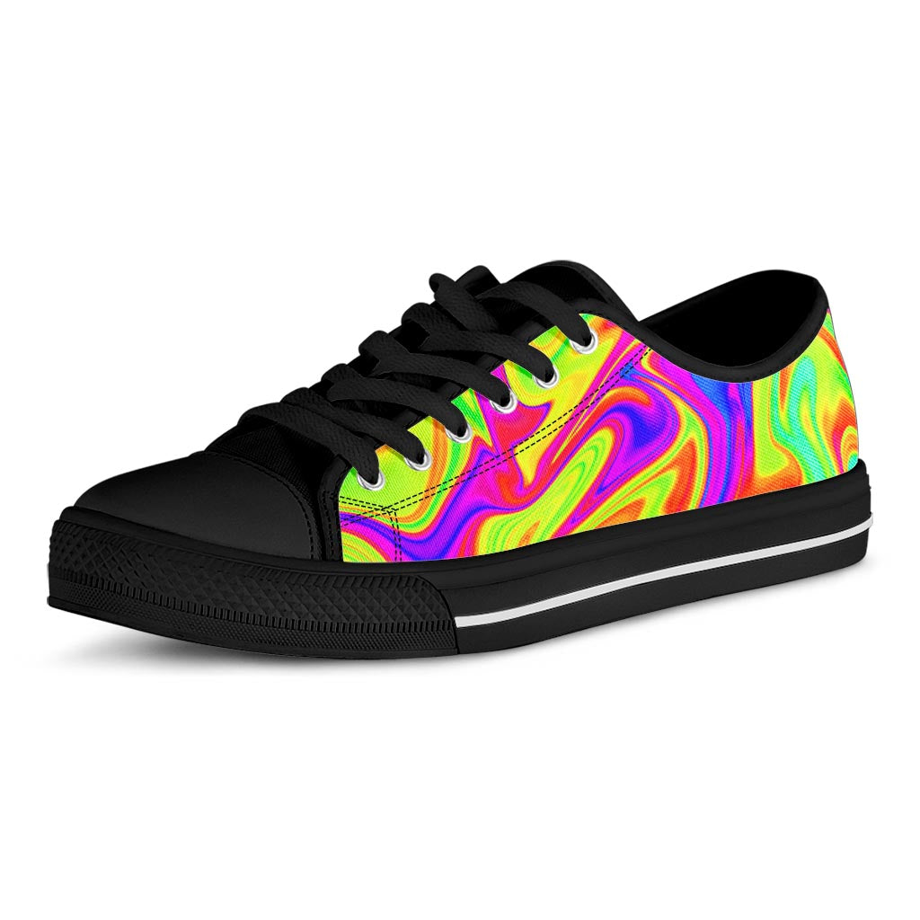 Abstract Liquid Trippy Print Black Low Top Sneakers