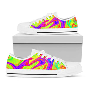 Abstract Liquid Trippy Print White Low Top Sneakers