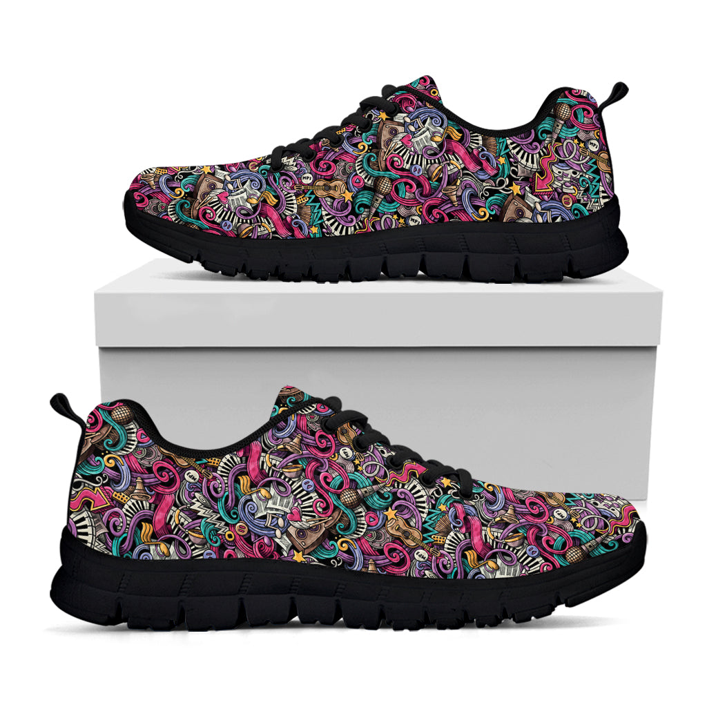 Abstract Music Pattern Print Black Running Shoes