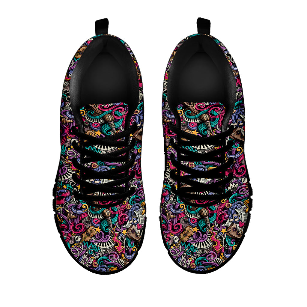Abstract Music Pattern Print Black Running Shoes