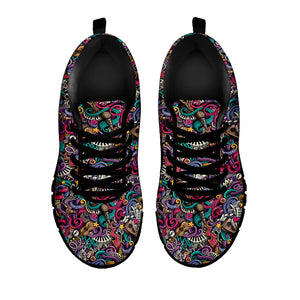 Abstract Music Pattern Print Black Running Shoes