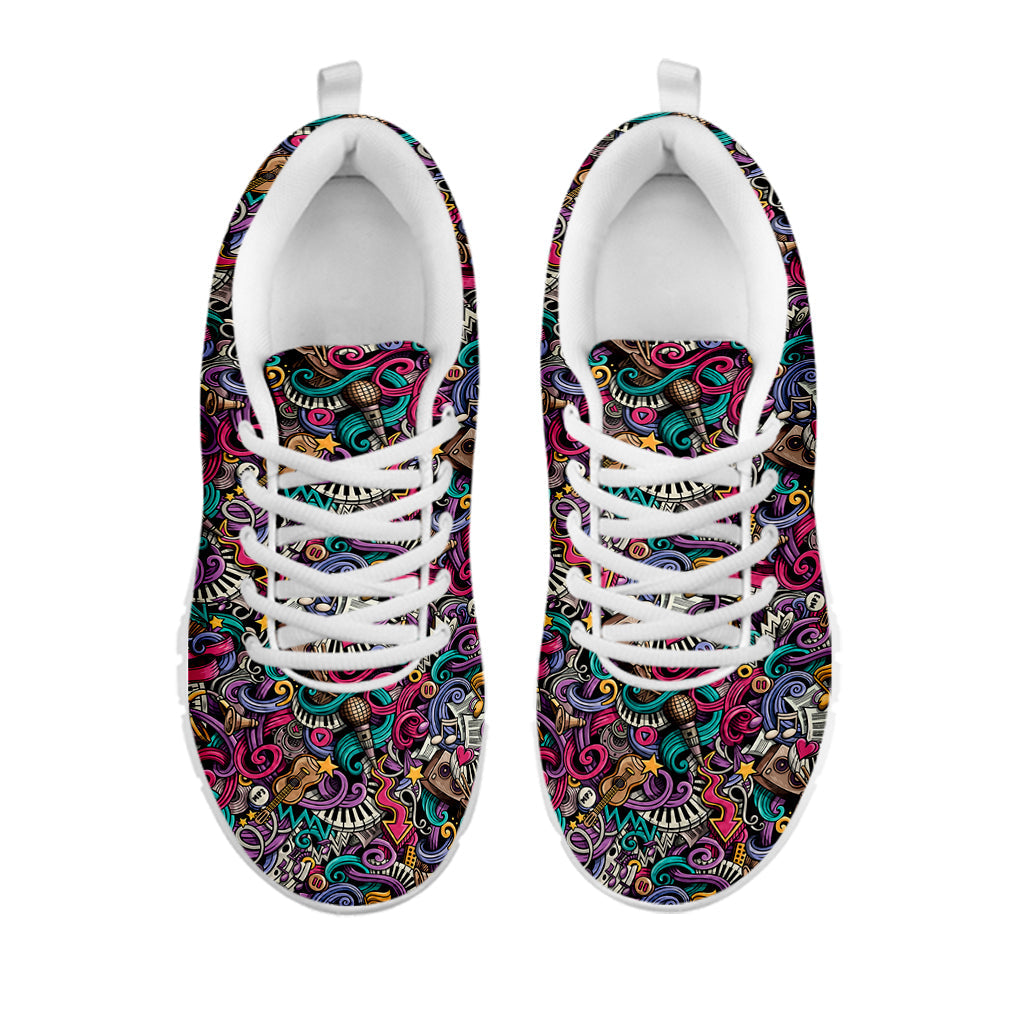 Abstract Music Pattern Print White Running Shoes
