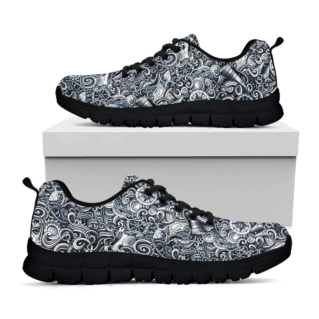 Abstract Nautical Anchor Pattern Print Black Running Shoes