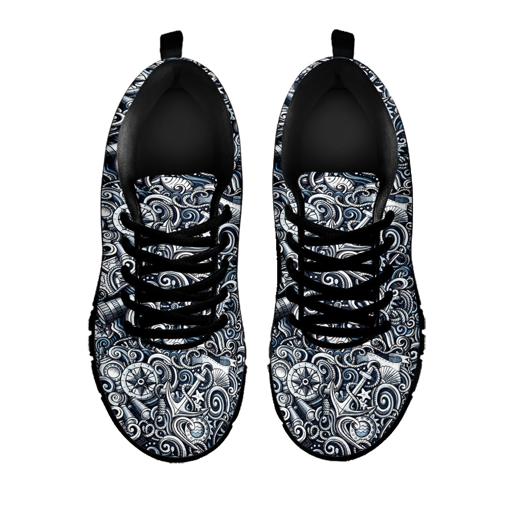 Abstract Nautical Anchor Pattern Print Black Running Shoes