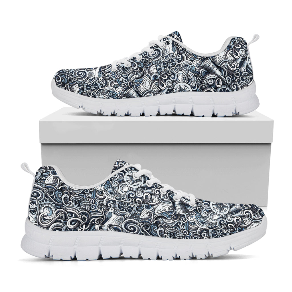 Abstract Nautical Anchor Pattern Print White Running Shoes