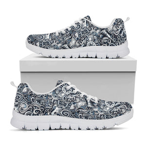 Abstract Nautical Anchor Pattern Print White Running Shoes