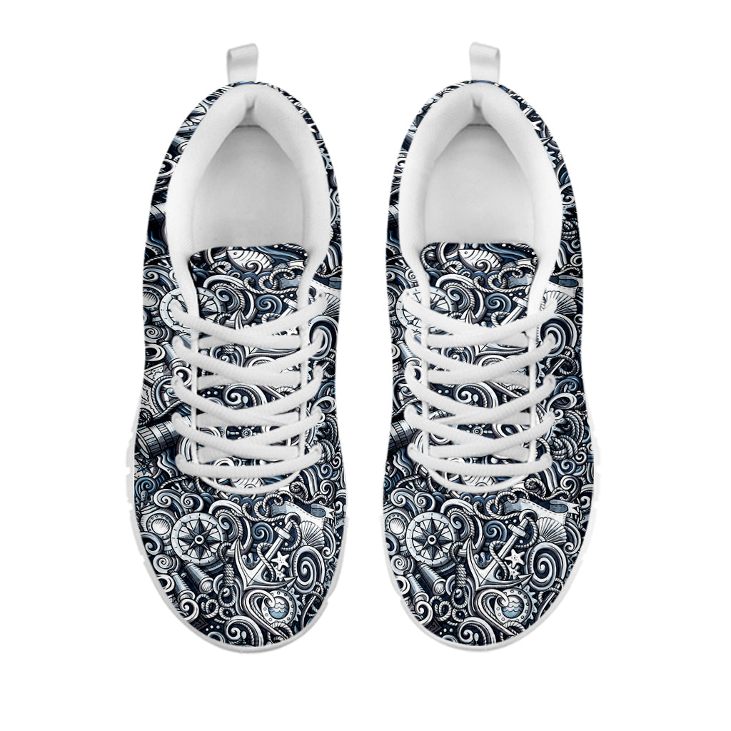 Abstract Nautical Anchor Pattern Print White Running Shoes