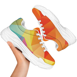 Abstract Polygonal Geometric Print White Chunky Shoes