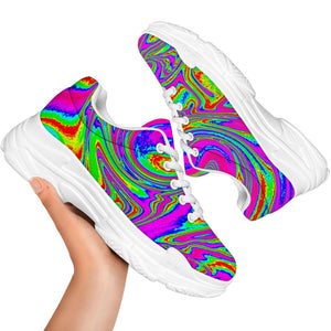 Abstract Psychedelic Liquid Trippy Print White Chunky Shoes