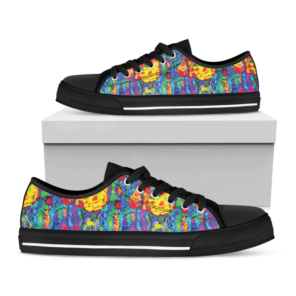 Abstract Psychedelic Print Black Low Top Sneakers