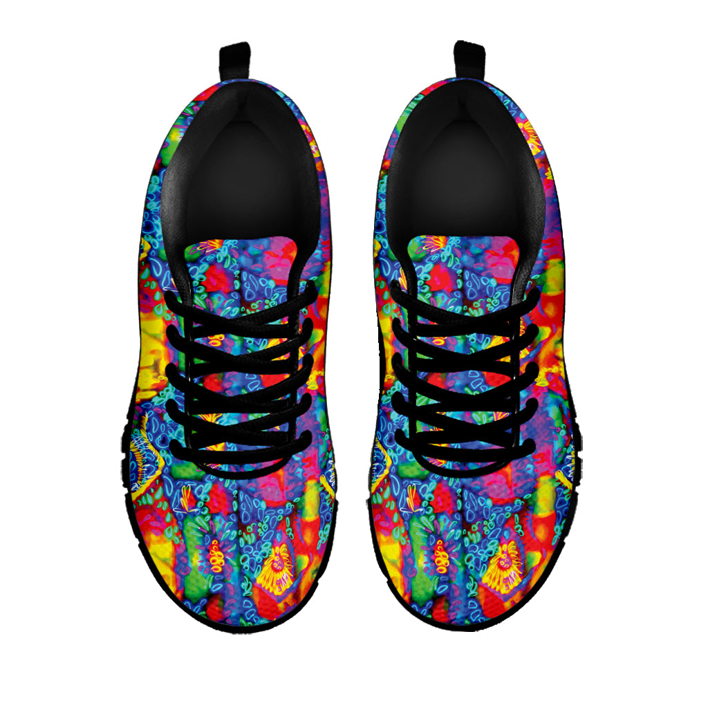 Abstract Psychedelic Print Black Running Shoes