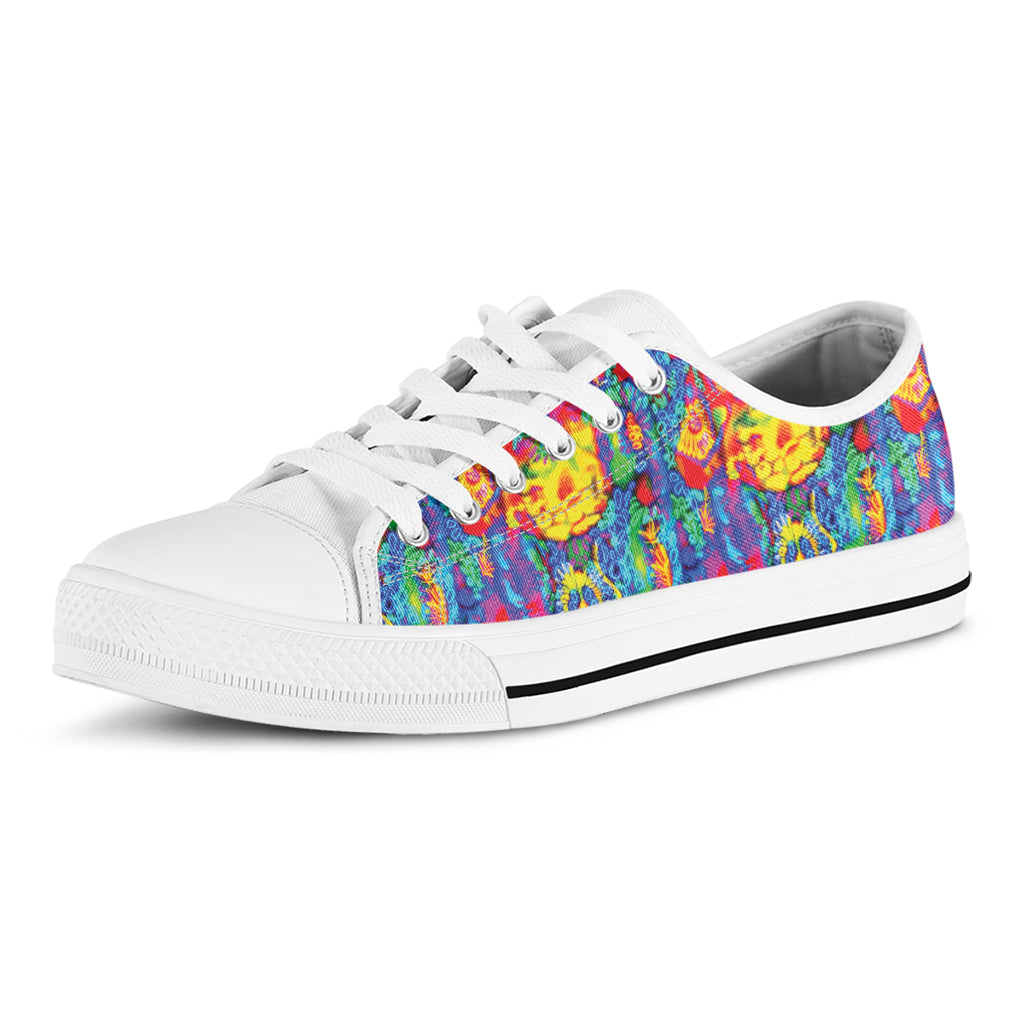 Abstract Psychedelic Print White Low Top Sneakers