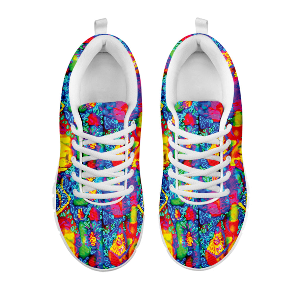 Abstract Psychedelic Print White Running Shoes