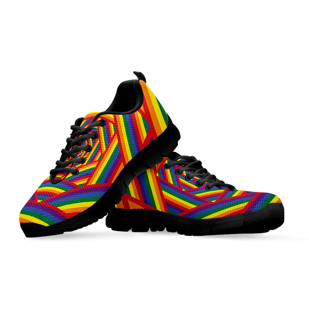 Abstract Rainbow LGBT Stripes Print Black Running Shoes