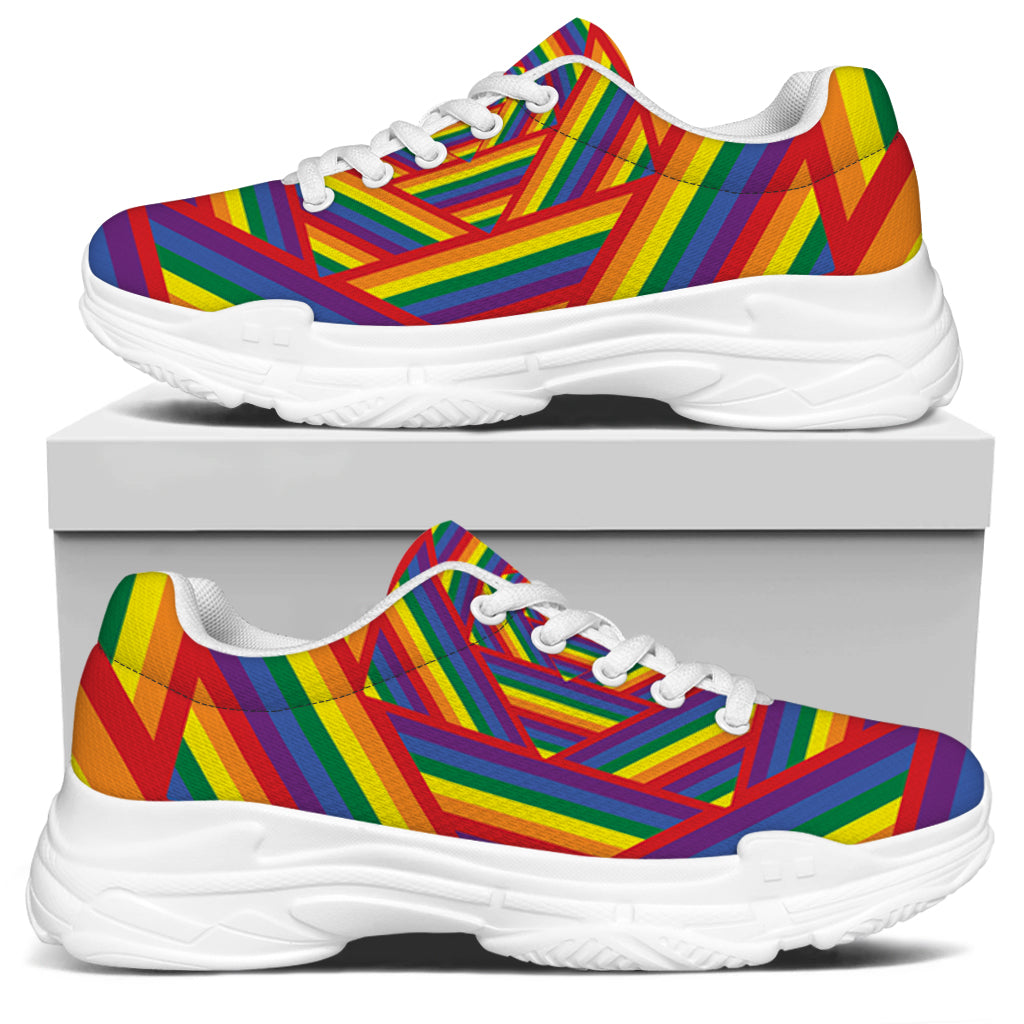 Abstract Rainbow LGBT Stripes Print White Chunky Shoes