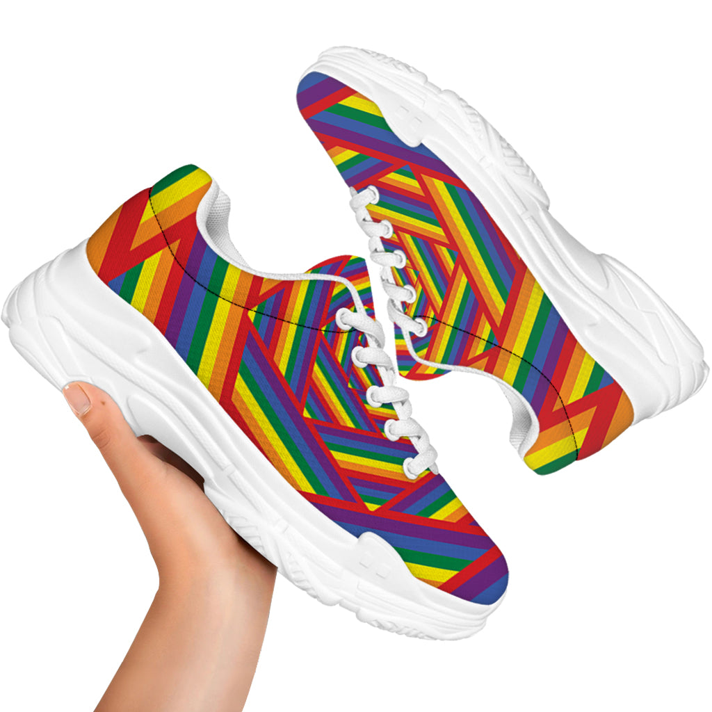 Abstract Rainbow LGBT Stripes Print White Chunky Shoes