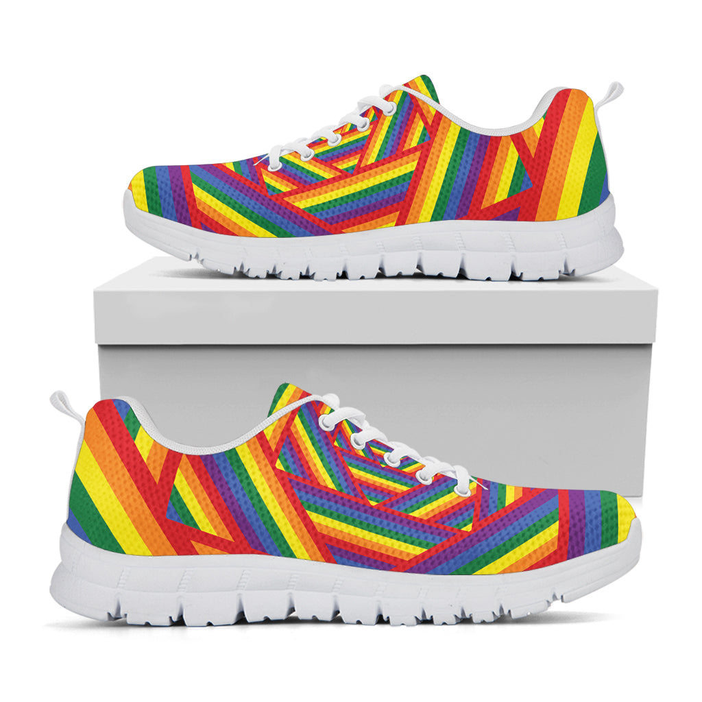 Abstract Rainbow LGBT Stripes Print White Running Shoes