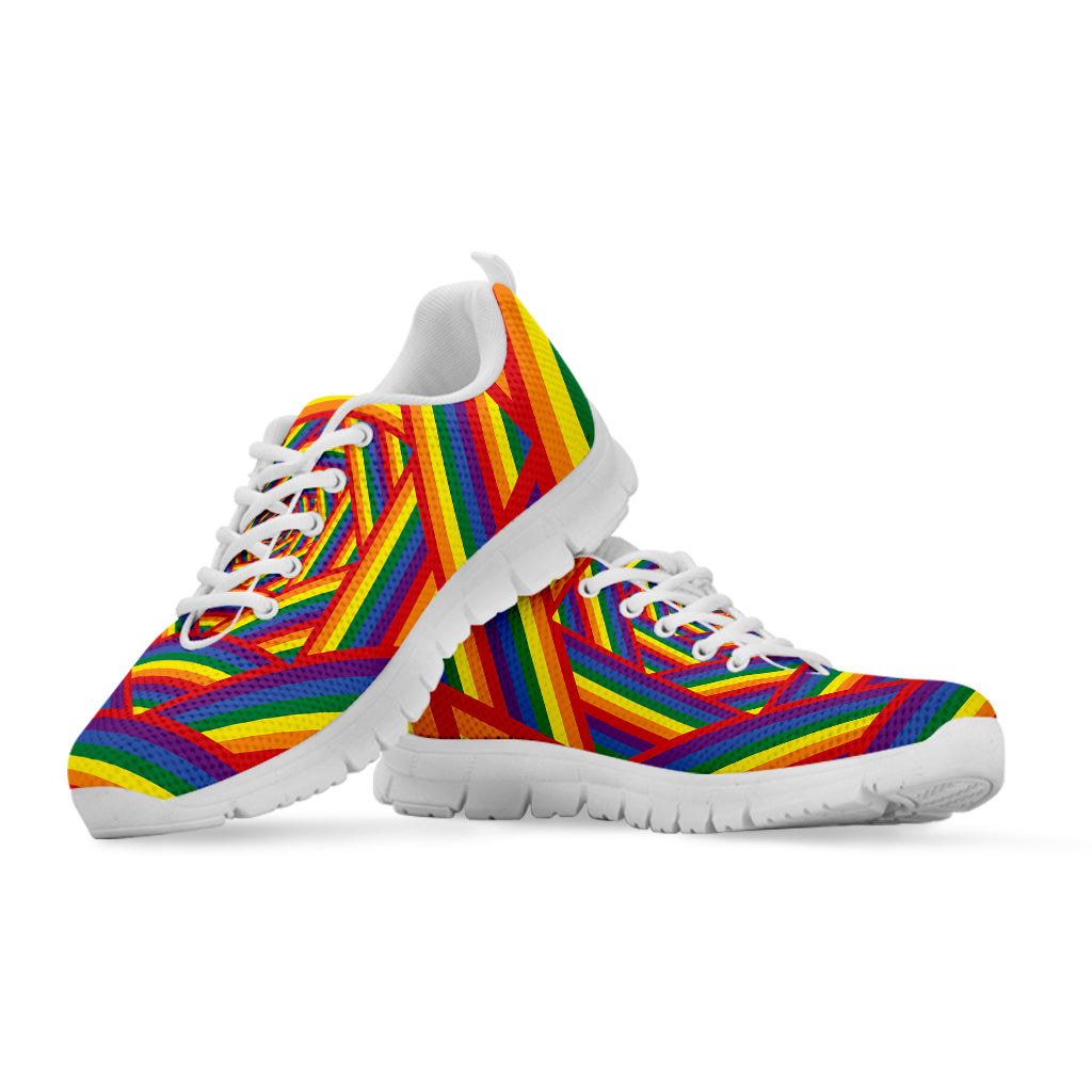 Abstract Rainbow LGBT Stripes Print White Running Shoes