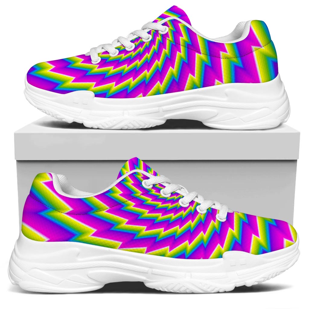 Abstract Twisted Moving Optical Illusion White Chunky Shoes