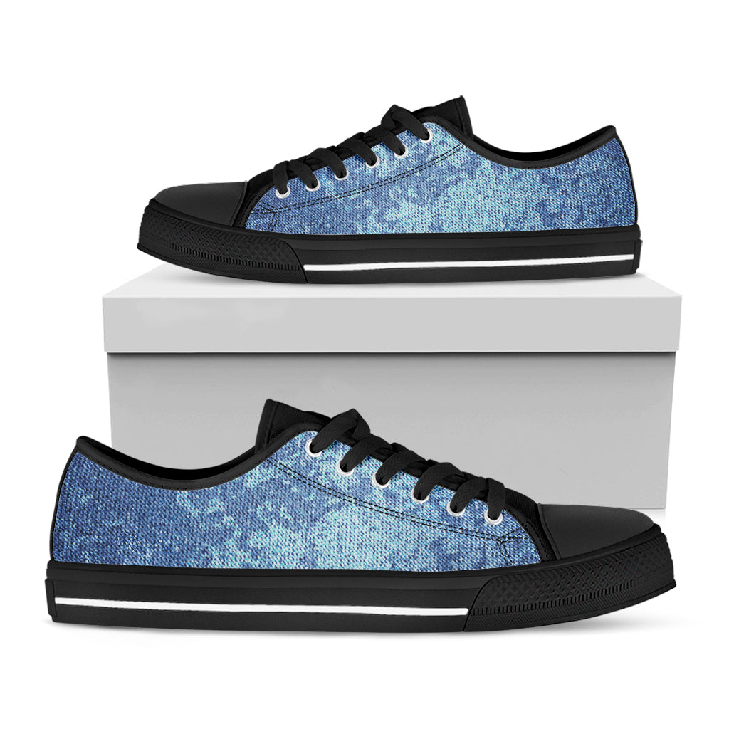 Acid Wash Denim Jeans Pattern Print Black Low Top Sneakers