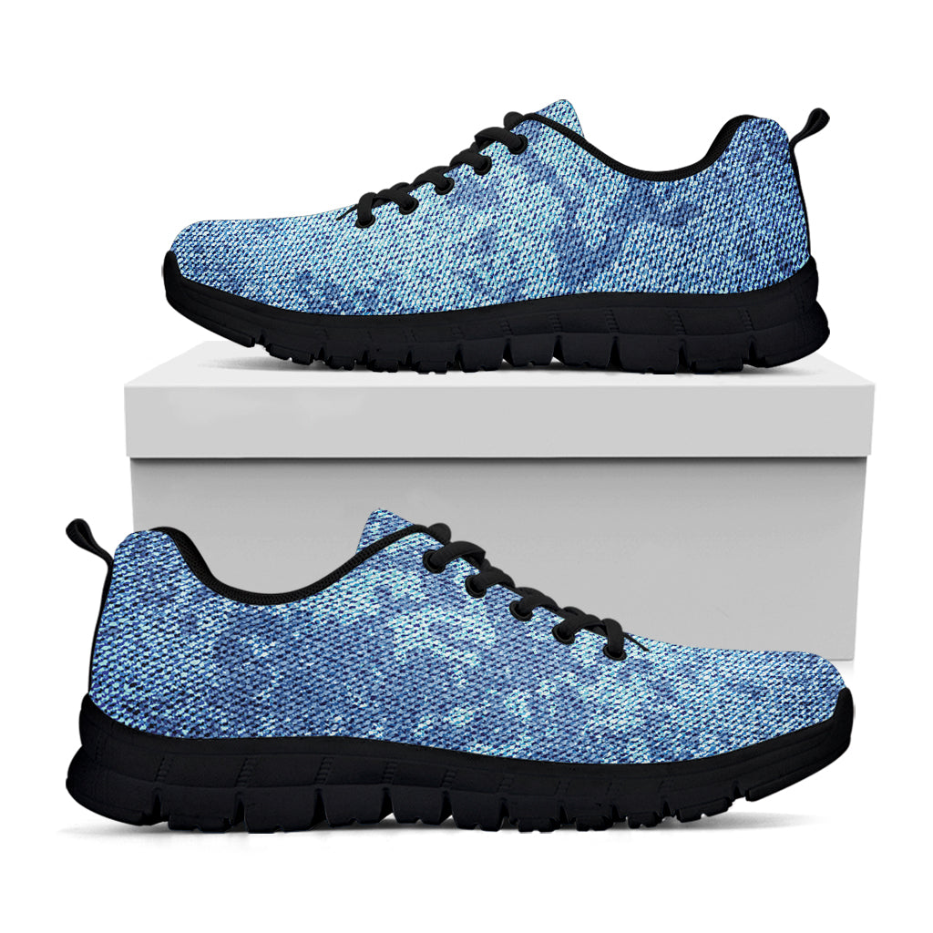 Acid Wash Denim Jeans Pattern Print Black Running Shoes