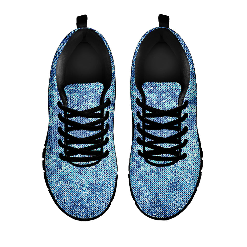 Acid Wash Denim Jeans Pattern Print Black Running Shoes