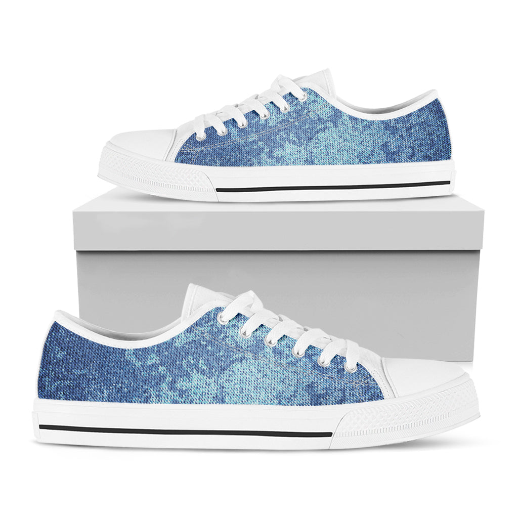 Acid Wash Denim Jeans Pattern Print White Low Top Sneakers