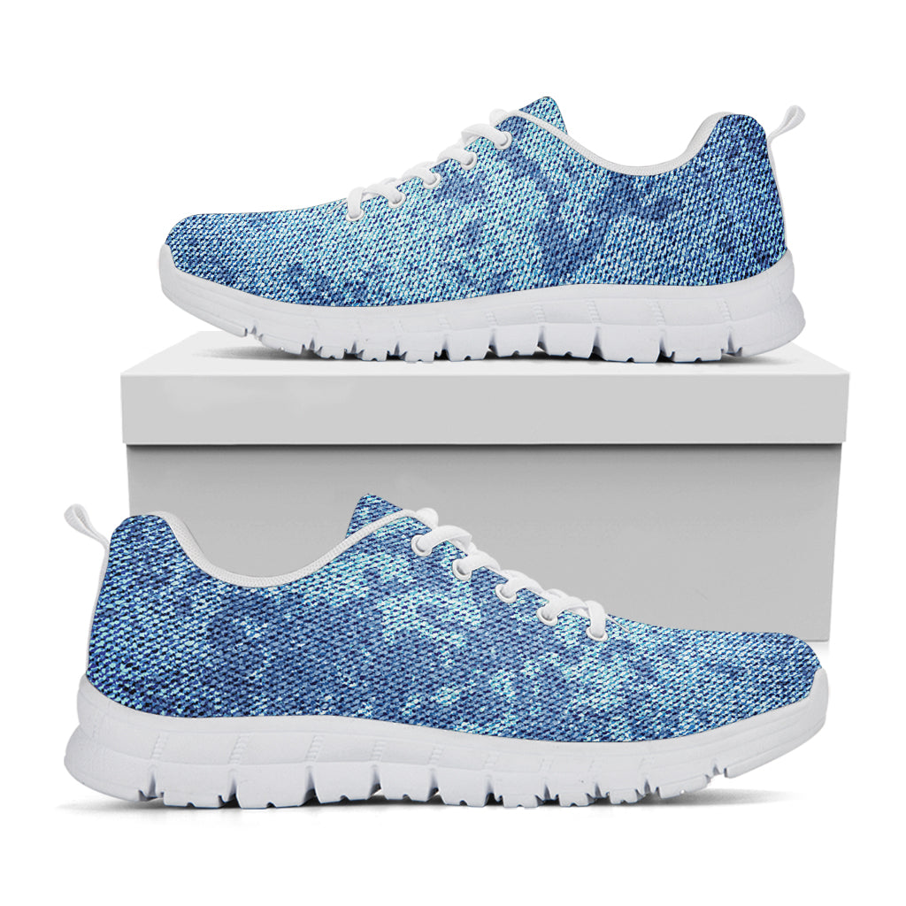 Acid Wash Denim Jeans Pattern Print White Running Shoes