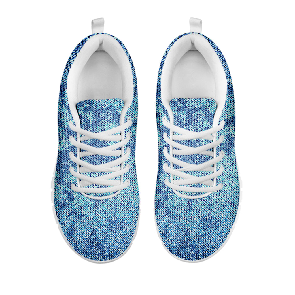 Acid Wash Denim Jeans Pattern Print White Running Shoes