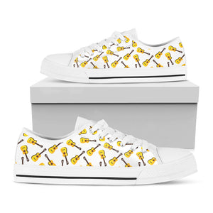 Acoustic Guitar Pattern Print White Low Top Sneakers